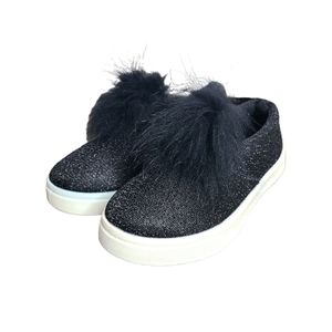 NWT H2K Black Girl's Slip On Sneakers with Fur Pompom